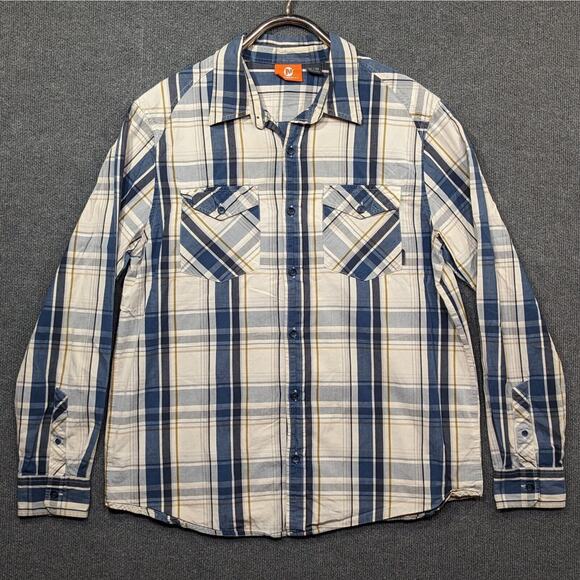 Merrell Button Up Shirt Mens XL Plaid Cotton Pockets Blue Outdoor Preppy - Picture 1 of 11
